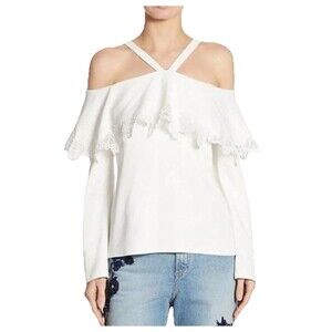 JONATHAN SIMKHAI White Lace Cold Shoulder Blouse NWT 10 Bridal Coquette Luxury